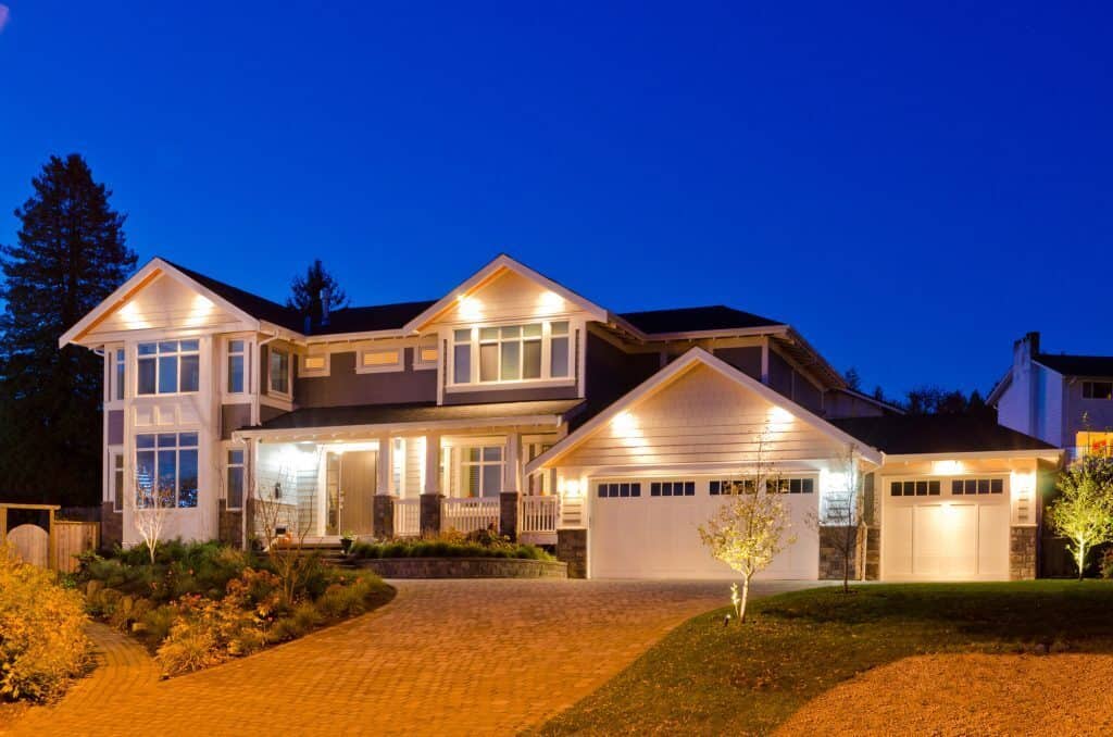 house with security lights on the front night lighting for security